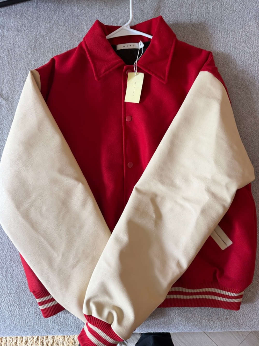 Brand New MNML Men's Red and Cream Varsity Jacket